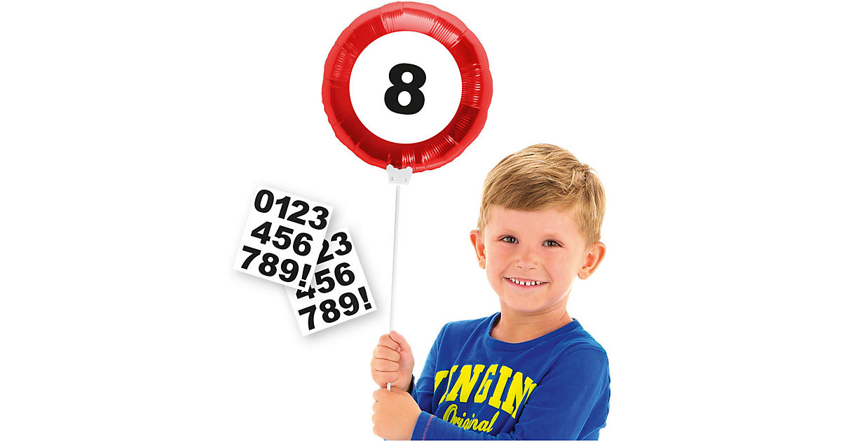 Zahlen-Folienballon Verkehrsschilder, personalisierbar rot/weiß von Folat