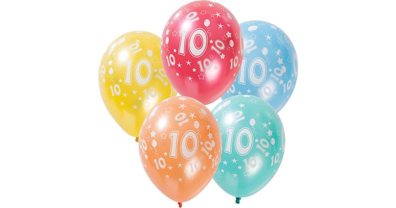 Luftballons Zahl 10, 5 Stück, 30 cm mehrfarbig von Folat