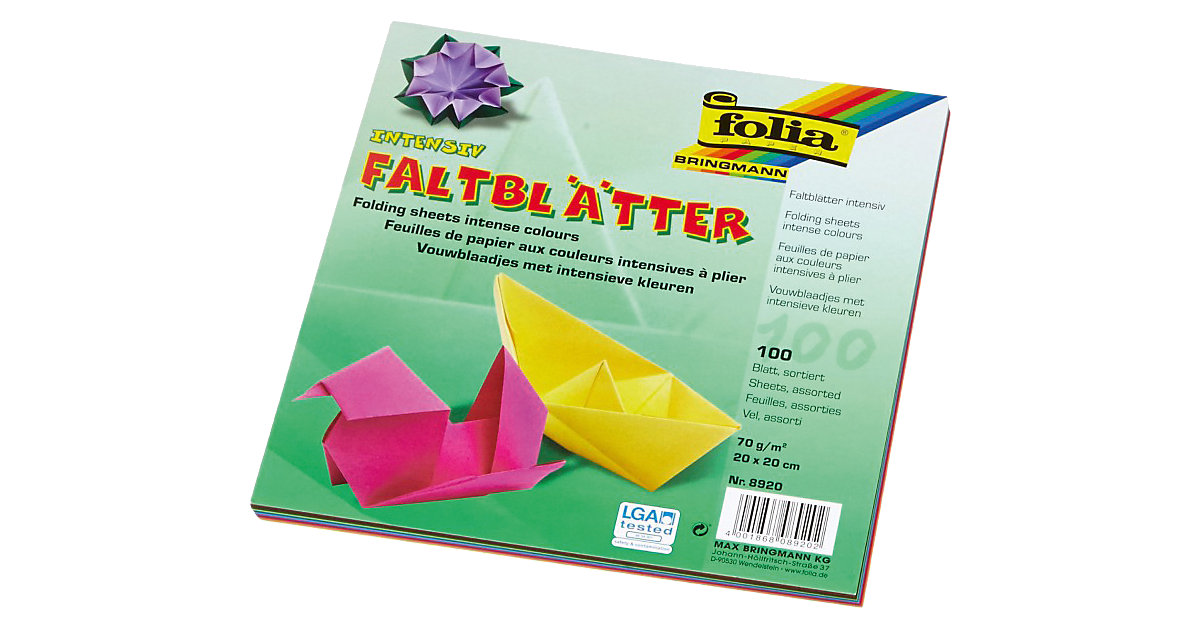 Faltblätter 20 x 20 cm farbig sortiert, 100 Blatt Faltblätter 20 x 20 cm farbig sortiert, 100 Blatt von folia