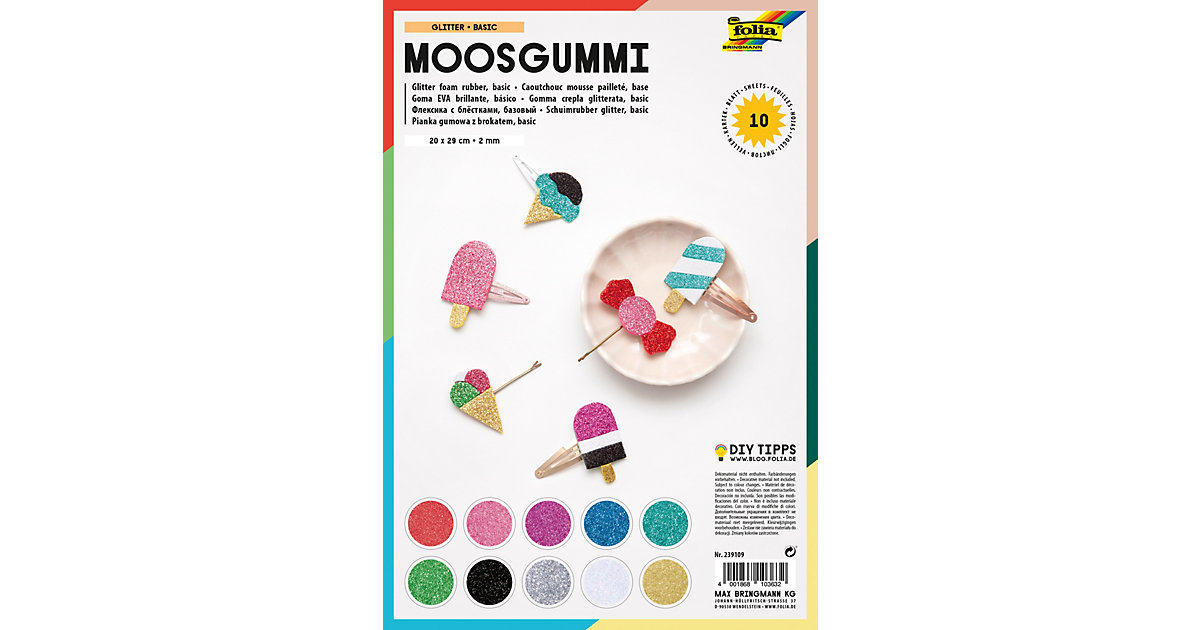 Glitter-Moosgummi 20 x 29 cm, 10 Blatt Glitter-Moosgummi 20 x 29 cm, 10 Blatt von folia