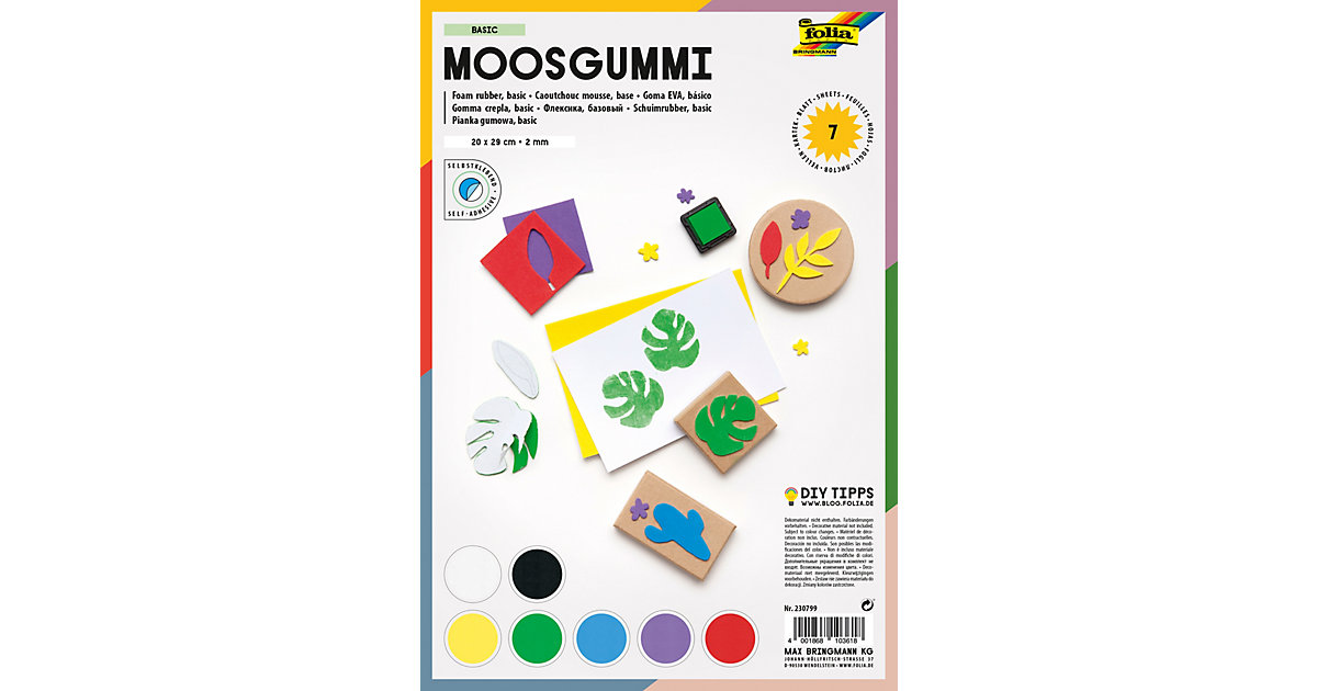 Moosgummi Basic selbstklebend 20 x 29 cm, 7 Blatt Moosgummi Basic selbstklebend 20 x 29 cm, 7 Blatt von folia
