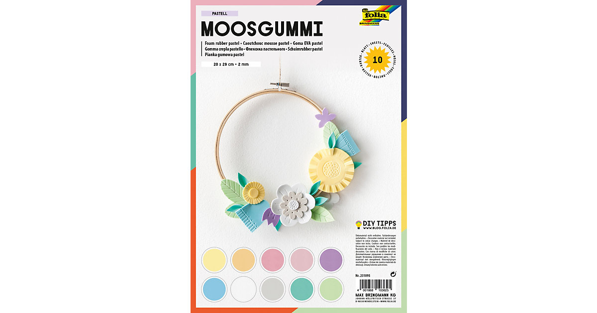 Moosgummi Pastell 20 x 29 cm, 10 Blatt Moosgummi Pastell 20 x 29 cm, 10 Blatt von folia