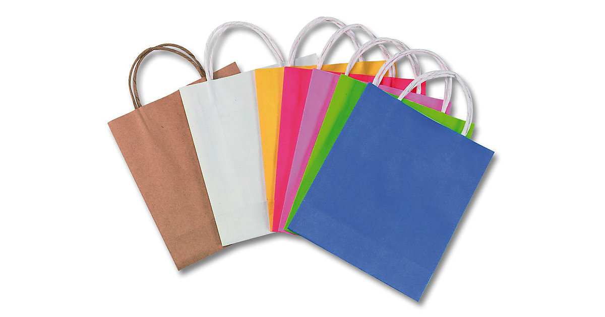 Papier-Geschenktüten 18 x 21 cm, 7 Stück farbig sortiert Papier-Geschenktüten 18 x 21 cm, 7 Stück farbig sortiert von folia