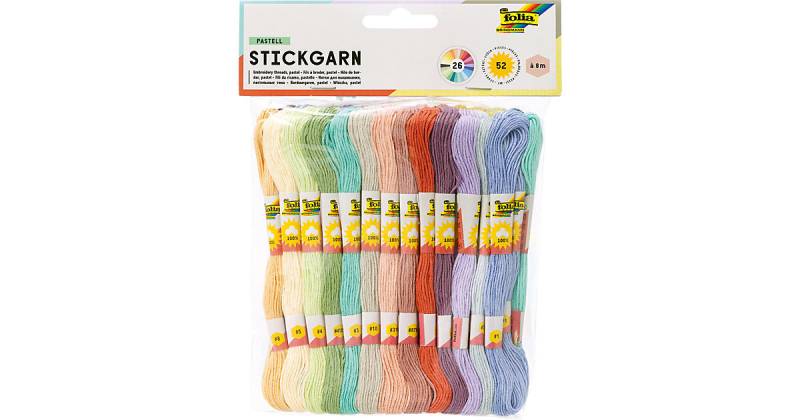 Stickgarn Pastell, 52 Docken à 8 m, 26 Farben von folia