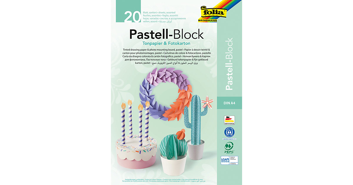 Tonpapier und Fotokarton Block Pastellfarben A4, 20 Blatt in 15 Farben Tonpapier und Fotokarton Block Pastellfarben A4, 20 Blatt in 15 Farben von folia