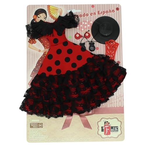 Blisterpackung Kleid und Zubehör Flamenca Puppe Puppe Andalusische Dots Folk Artesanía RN von Folk Artesanía