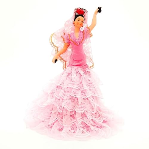 Folk Artesanía Andalusische Flamenco-Porzellanpuppe 28 cm Kleid Cola Gala einfarbig Rosa von Folk Artesanía