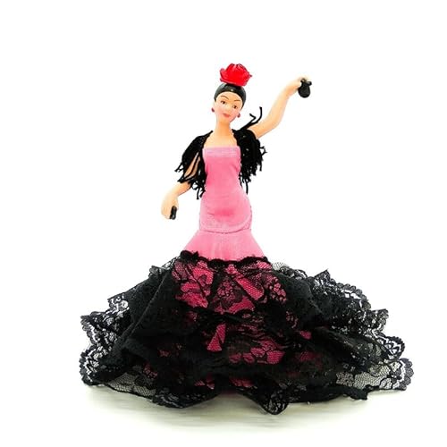 Folk Artesanía Gala Porzellanpuppe 18 cm. Andalusisches Flamenco-Regionalkleid mit Blume España Dolls. (Pinkes Kleid) von Folk Artesanía