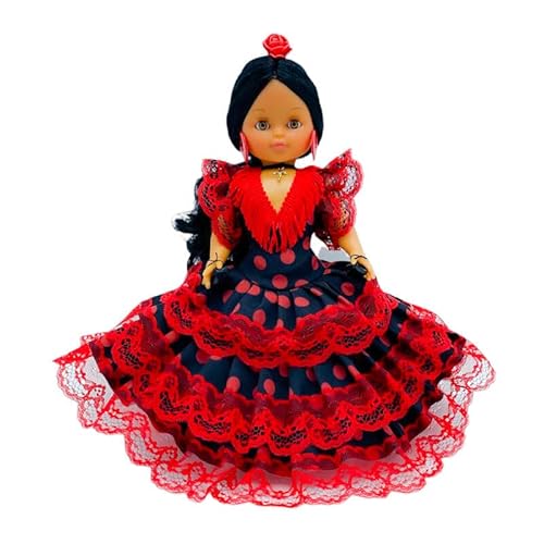 Folk Artesanía Puppe Serenina, 35 cm, mit Blume, Kollektion Andaleule oder Flamenco, Neue und Original, Schwarz / Rot von Folk Artesanía