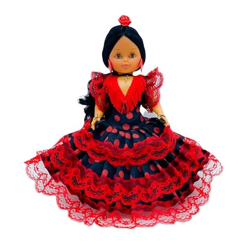 Folk Artesanía Serenina-Puppe für die Gesundheit, 35 cm, mit Blumen-Kollektion, Andalusische oder Flamenco, neu und originell, Schwarz / Rot von Folk Artesanía