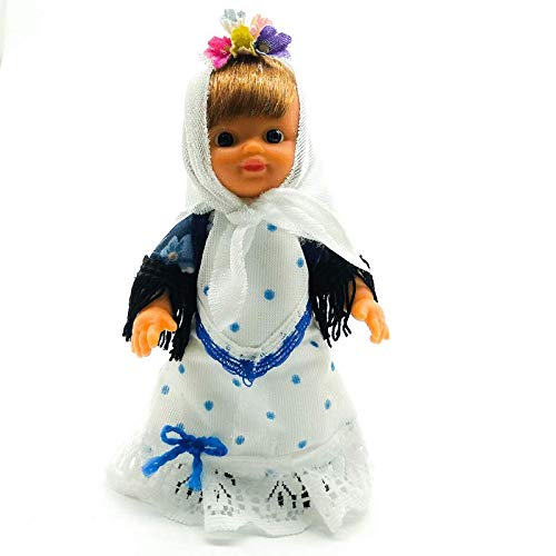 Folk Artesanía Regionale Puppe, 15 cm, typisches Kleid Madrid, Chulapa Madrid, Spanien, neu und original (Mondweiß, Blau) von Folk Artesanía