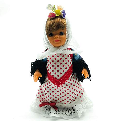 Folk Artesanía Regionale Puppe, 15 cm, typisches Kleid Madrid, Chulapa Madrid, Spanien, neu und original (Mondweiß, Rot) von Folk Artesanía