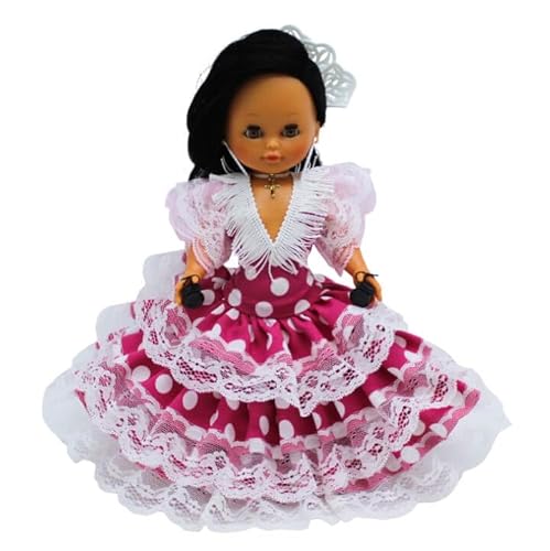 Folk Artesanía Regionale Puppe Kollektion 35 cm mit Haarkamm Andaluza Flamenca Andalusien Spanien, Neu und Original (Rosa Londar Weiß) von Folk Artesanía