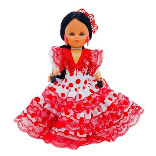Folk Artesanía Regionale Puppe Kollektion 35 cm mit Haarkamm Andaluza Flamenca Andalusien Spanien, Neu und Original (Weißer Punkt, Rot) von Folk Artesanía