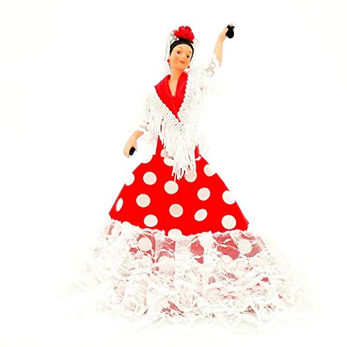 Folk Artesanía Typische spanische Puppe, Porzellanmodell, andalusisch oder Flamenco, 28 cm, hergestellt in Spanien (rotes Kleid, weiße Punkte) von Folk Artesanía