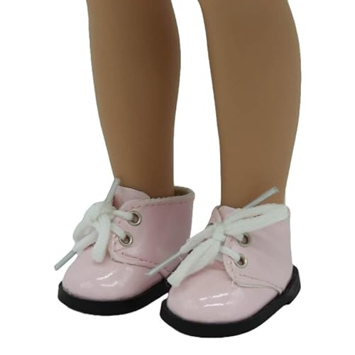 Paar Schuhe Stiefeletten Leder Lackleder Puppen Synthetik, Simona Folk Handwerk, Mari's, Pepa's, Naia Vidal Rojas Puppen, Rosa, 5,5 x 3,5 cm von Folk Artesanía