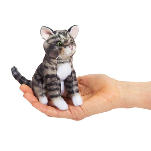 Folkmanis Fingerpuppe, klein, getigerte Katze, Grau/Schwarz/Weiß von Folkmanis