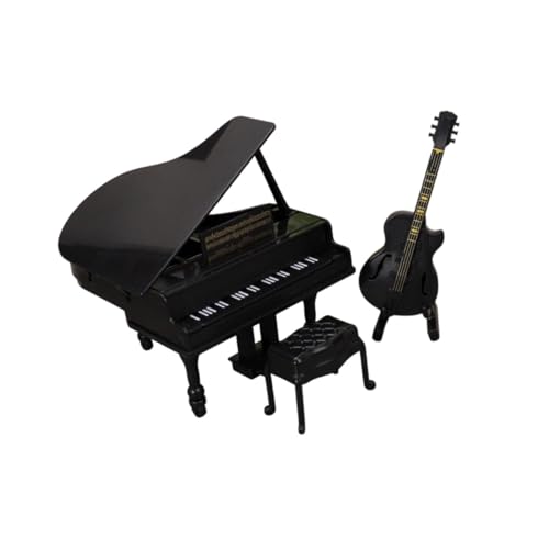 Folpus 1/12 Doll House Piano Gitarre mit Stuhl Mini Möbel Spielzeug DIY -Projekt Simulationsmodell für Schlafzimmer Musikzimmer Home, Schwarz von Folpus