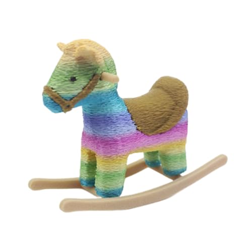 Folpus 1/12 Puppenhaus Miniatur Schaukelpferd Figur Festival Dekoration Skulptur Kindergarten Spielzeug Zubehör Mini süße Cockhorse, Regenbogen von Folpus