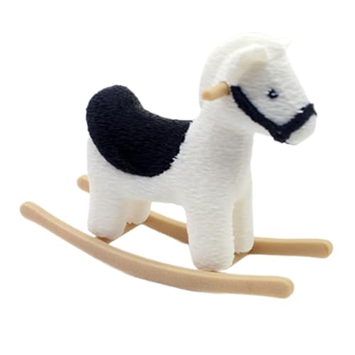 Folpus 1/12 Puppenhaus Miniatur Schaukelpferd Figur Festival Dekoration Skulptur Kindergarten Spielzeug Zubehör Mini süße Cockhorse, Weiß von Folpus