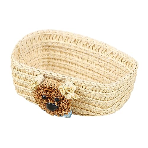 Folpus 1/12 Puppenhaus handgewebter Aufbewahrungskorb, Mikro-Landschaftsspielzeug für Wohnzimmer, Badezimmer, Schlafzimmer-Ornamente, Beige ohne Griff von Folpus