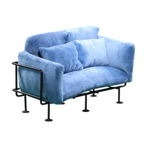 Folpus 1: 6 Scale Dollhouse Doppelsofa Simulationszubehör Spielzeug Mini -Modell für Schlafzimmer, Blau von Folpus