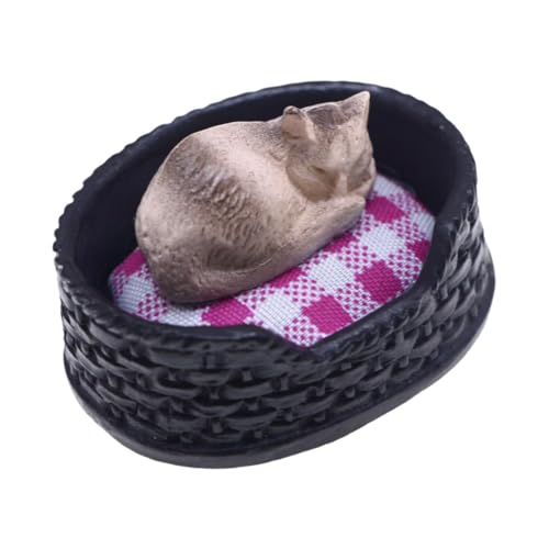 Folpus 1:12 Kitty Decor Tiermodell mit Katzenschlafbett DIY ACCS Cupcake Topper für handwerkliche Landschaftsdekorationen Geschenk von Folpus