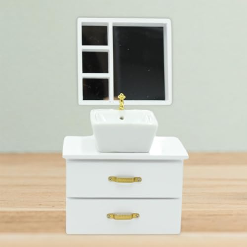Folpus 1:12 Miniatur Waschbecken Schrank mit Spiegel für Puppenhaus, Weiß Folpus 1:12 Miniatur Waschbecken Schrank mit Spiegel für Puppenhaus, Weiß von Folpus