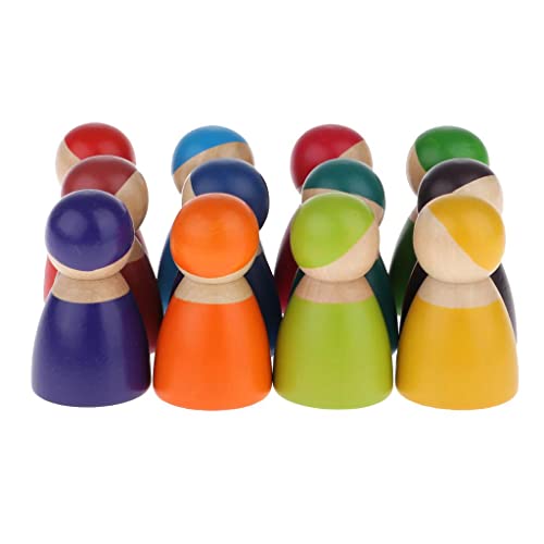 Folpus 12 Teiliges Regenbogen Holzpflock Puppen Kuchenaufsatz Partyzubehör Set von Folpus