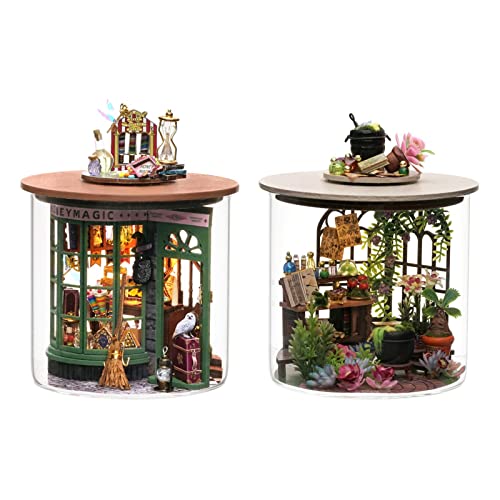 Folpus 2er Set DIY Miniatur Puppenhaus Bausatz - Kreative Geschenkidee für Bastler und Handwerker, Laden und Garten von Folpus
