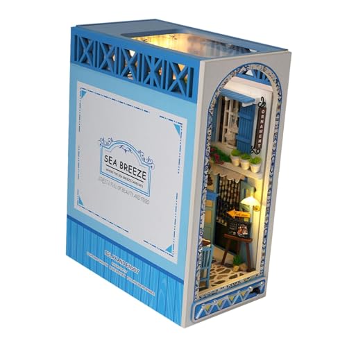 Folpus 3D-Holzpuzzle-Buchstützen-DIY-Buch-Kits mit LED, DIY-Buchstützen-Miniatur-Kits für Büro-Schreibtisch-Vintage-Regaldekorationen von Folpus