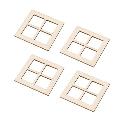 Folpus 4 Stück 1/12 Mini DIY Fensterläden 4 Scheiben unlackierte Holzfenster Miniaturen Holzfenster von Folpus