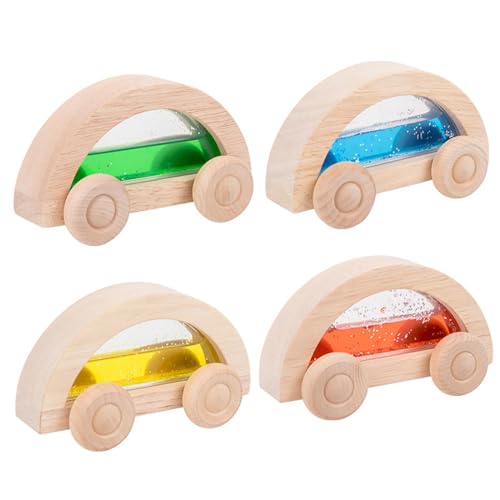 Folpus 4X Holz-Baby-Schiebespielzeug, buntes Auto-Spielset, Baby-Greifspielzeug, Schiebeauto-Spielzeug für den Urlaub von Folpus