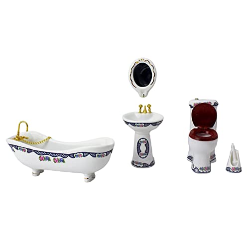Folpus 5-teiliges Puppenhaus Badezimmer-Ensemble im Maßstab 1:12, DIY Dekorationsset, Miniaturmöbel für Bad und WC, Raumausstattung in Pastellfarben Folpus 5-teiliges Puppenhaus Badezimmer-Ensemble im Maßstab 1:12, DIY Dekorationsset, Miniaturmöbel für Bad und WC, Raumausstattung in Pastellfarben von Folpus