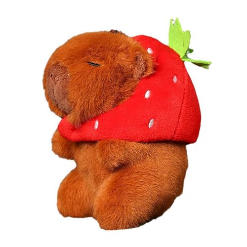 Folpus Capybara Plüsch Schlüsselanhänger Spielzeug Realistische Capybara Stofftiere Rucksack Puppe Anhänger, Erdbeere von Folpus
