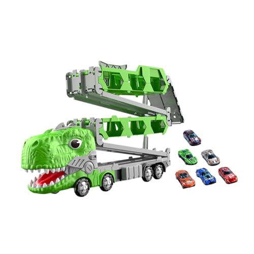 Folpus Dinosaurier-Rennbahn-Transporter-Set, zusammenklappbares Dinosaurier-Auswurf-Rennbahn-Dinosaurier-LKW-Autospielzeug, 12 Autos von Folpus