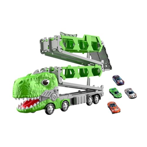 Folpus Dinosaurier-Rennbahn-Transporter-Set, zusammenklappbares Dinosaurier-Auswurf-Rennbahn-Dinosaurier-LKW-Autospielzeug, 6 Autos von Folpus