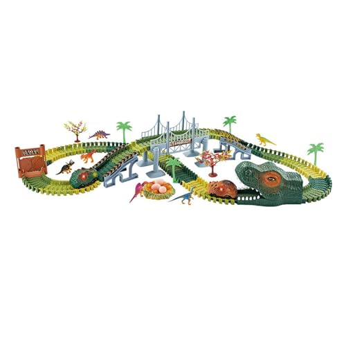 Folpus Dinosaurier-Rennwagen-Spielzeug, Dinosaurier-Spielzeug, Flexible Eisenbahnschienen, Spielfahrzeuge, Spielzeug-Set für Jungen und Mädchen, 144 Dinosaurierspur von Folpus