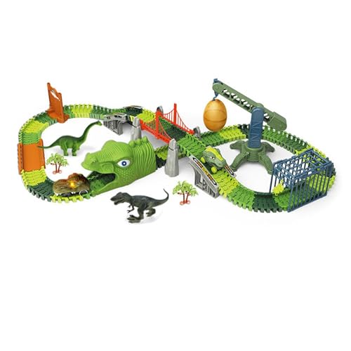 Folpus Dinosaurier-Rennwagen-Spielzeug, Dinosaurier-Spielzeug, Flexible Eisenbahnschienen, Spielfahrzeuge, Spielzeug-Set für Jungen und Mädchen, 150 von Folpus