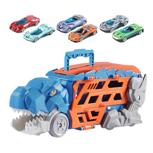 Folpus Dinosaurier-Transporter-LKW, Dinosaurier-Auto-Fahrzeuge, Spielset, lustiges pädagogisches Spielzeugset für Kinder, Geburtstagsgeschenk, Alter 3 Jahre, blau mit 6 Autos von Folpus