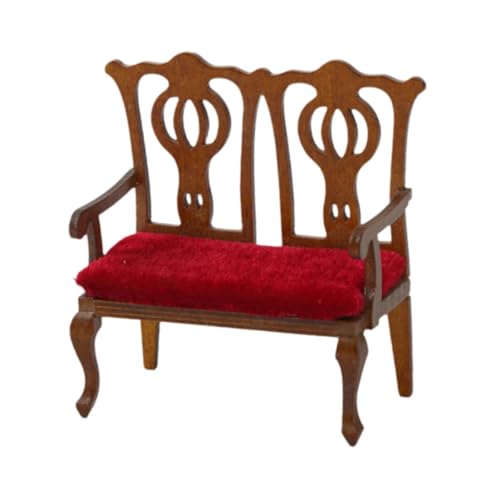 Folpus Dollhouse Holzstuhl 1:12 Skala Klassisches Puppenzubehör Holzmöbel Modell Mini für Kleinkinder 3+ Geburtstagsgeschenk, Doppelstuhl von Folpus