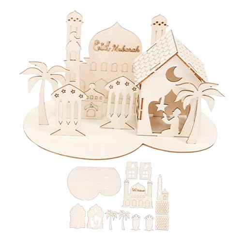 Folpus Eid Mubarak Holzornament 3D-Schlosspuzzle Ramadan Tischdekoration für Desktop-Bücherregal Kamindekoration, Stil D von Folpus