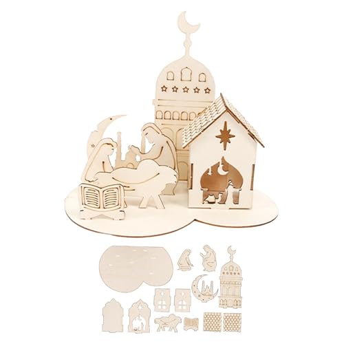 Folpus Eid Mubarak Holzornament 3D-Schlosspuzzle Ramadan Tischdekoration für Desktop-Bücherregal Kamindekoration, Stil b von Folpus