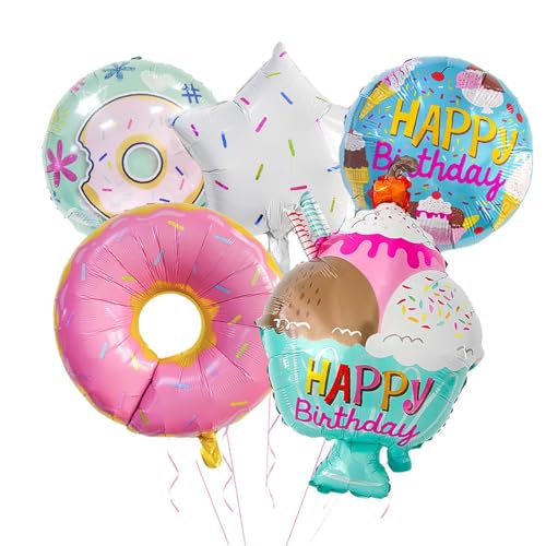 Folpus Eiscreme-Luftballons, Folienballons, Donut-Luftballons für Sommer-Mädchen-Kindergeburtstagsparty, Rosa Donut von Folpus