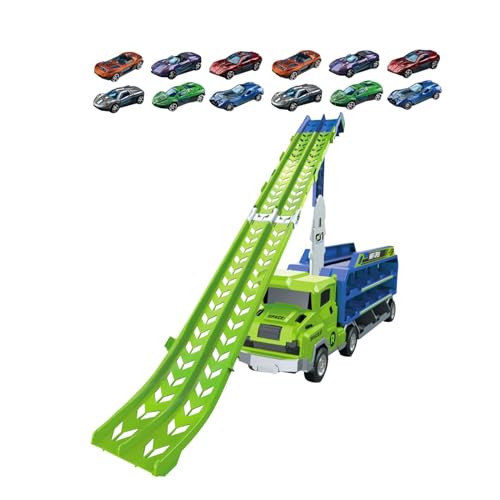 Folpus Großes Schlepper-LKW-Spielzeug, Autotransporter-LKW-Spielzeug, lustige Verformung mit Rennstrecke, zusammenklappbares LKW-Spielzeug für Kinder als, Grün von Folpus