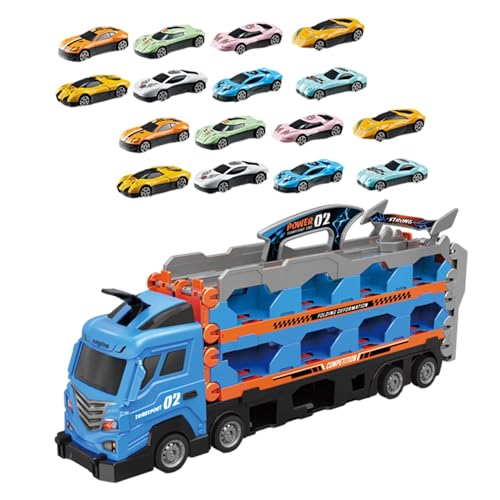Folpus Hauler-Transporter-LKW-Spielzeugset, Faltbare Aufbewahrungstransporter-Spielzeug-LKWs für 1-, 2- und 3-Jährige, blau mit 16 Autos von Folpus