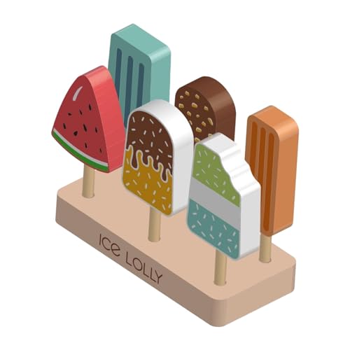 Folpus Holz-Eiscreme-Spielzeug, vorgetäuschtes Spielzeug mit Holzständer, Lebensmittel-Spielzeug-Set, realistische Eisdiele für Geburtstagsgeschenke für von Folpus
