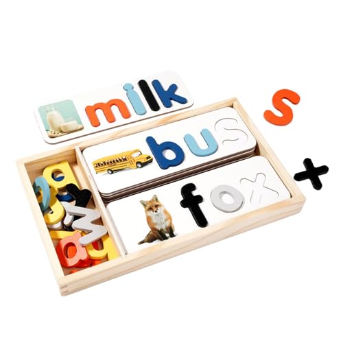 Folpus Holzspielzeug zum Lernen der Rechtschreibung für Kleinkinder im Alter von 3–8 Jahren, Lernspielzeug, Wörter-Bautafel, Buchstaben mit Box Folpus Holzspielzeug zum Lernen der Rechtschreibung für Kleinkinder im Alter von 3–8 Jahren, Lernspielzeug, Wörter-Bautafel, Buchstaben mit Box von Folpus