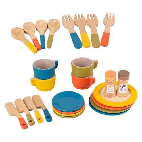 Folpus Holzspielzeugteller, Geschirr, Spielgeschirr für Kinder, Tassen, pädagogisches Rollenspiel-Spielset von Folpus