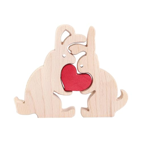 Folpus Kaninchen Holz Kunst Puzzle Holz Tier Puzzle Skulpturen DIY Desktop Ornament Umarmende Liebe zum Muttertag Jahrestag von Folpus